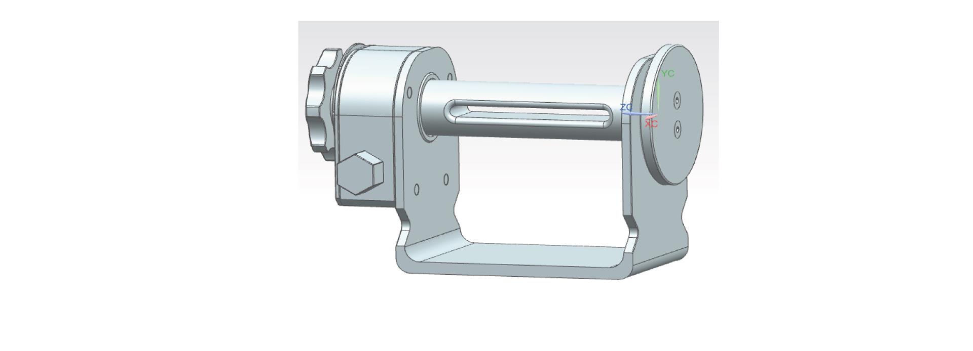 Cutaway view of the winch showing the mandrel, gear body, big handwheel and small handwheel